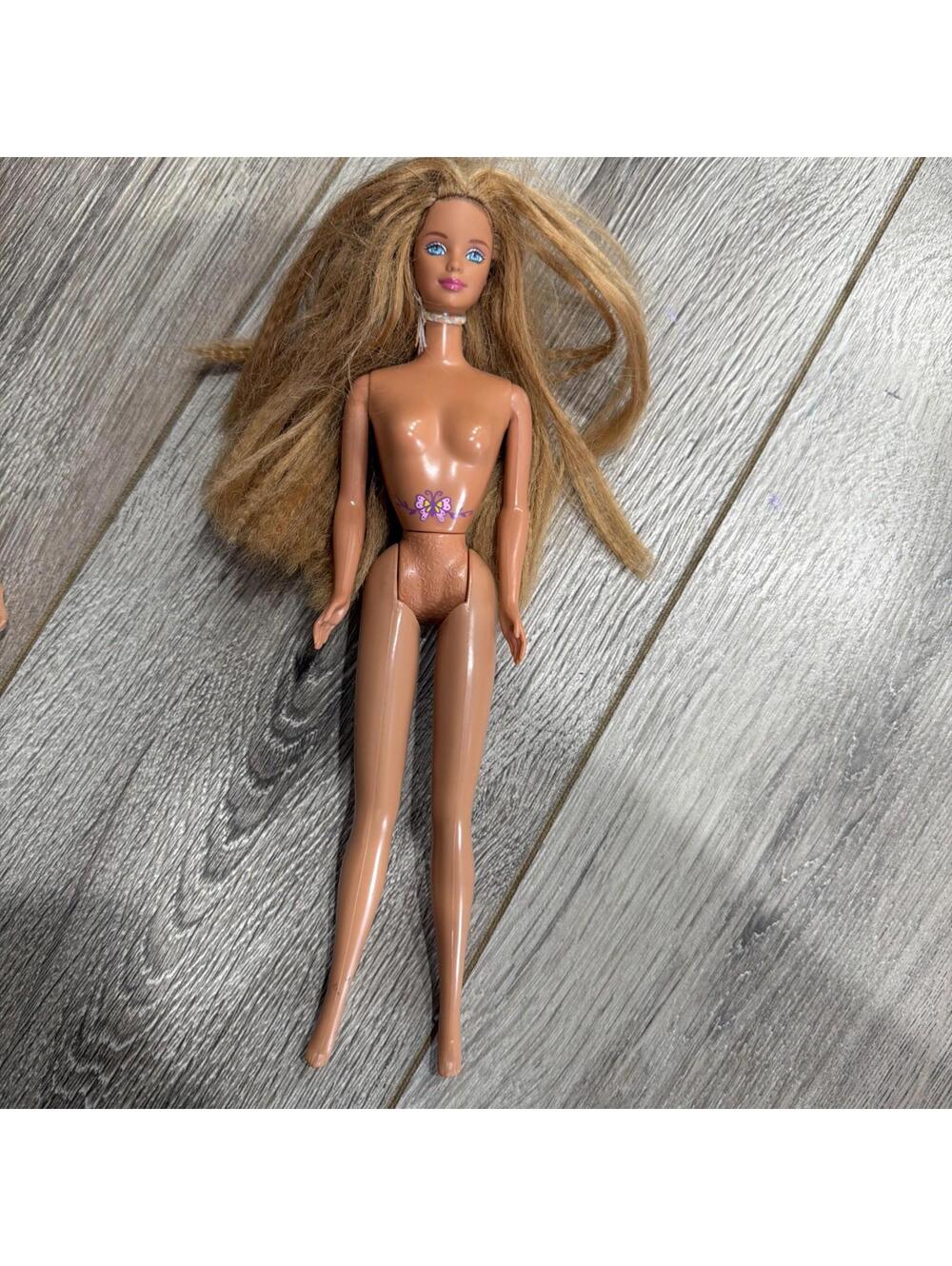 1998 Barbie Doll BUTTERFLY ART blonde crimped hair nude Tattoo on tummy